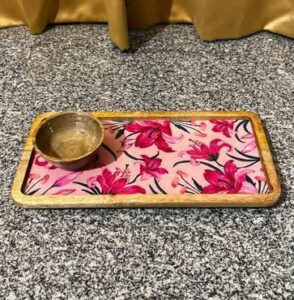 Chip ‘n’ Dip Wooden Platter-Pink Flowers