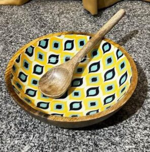 Wooden Salad Bowl-Geometric pattern